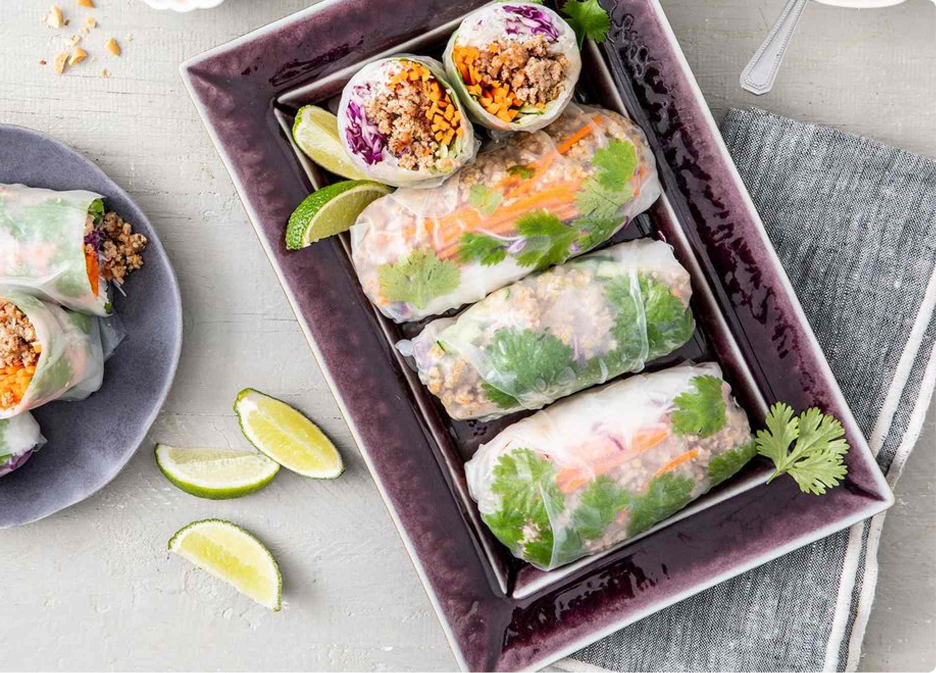 Ground Turkey Spring Rolls with Thai Peanut Sauce