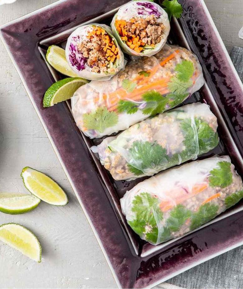 Ground Turkey Spring Rolls with Thai Peanut Sauce