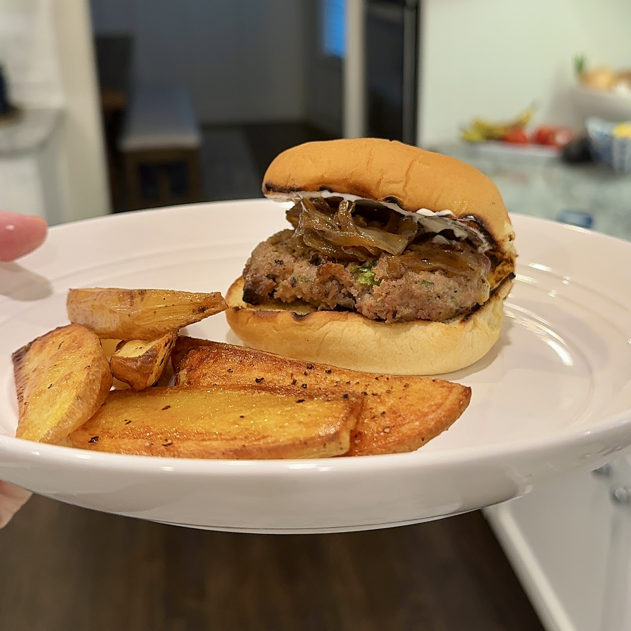Harrison Wallace’s Smoked Gouda and Caramelized Onion Turkey Burger