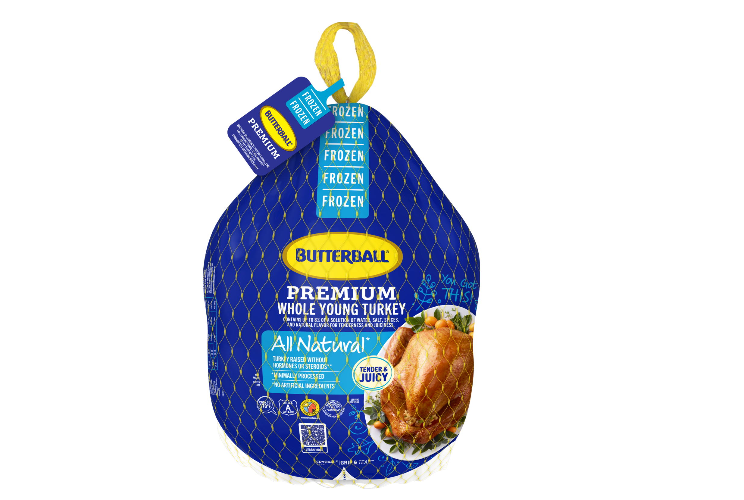 Premium Butterball Frozen Whole Turkey in its signature packaging, ready for thawing.
