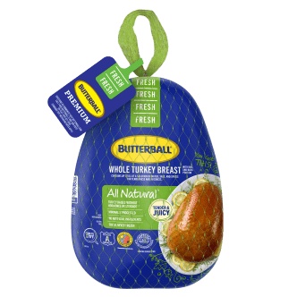 BB Fresh Bone-In Turkey Breast packaged in an 11 x 18 inch bag, ideal for roasting or baking.