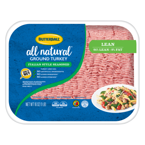 Image of Fresh Italian Style Seasoned All Natural* Ground Turkey 91/9.