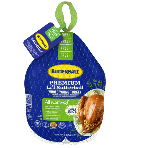 Fresh Li’l Butterball Turkey shown in its signature product packaging. 