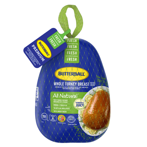 BB Fresh Bone-In Turkey Breast packaged in an 11 x 18 inch bag, ideal for roasting or baking.