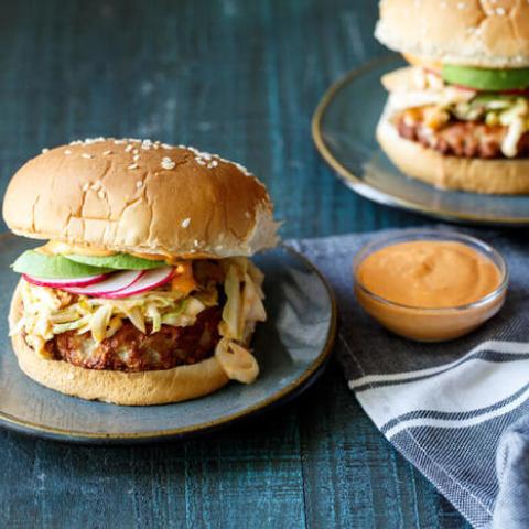 Image of Korean Turkey Burgers with Kimchi Slaw
