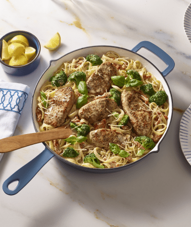 Tuscan Marry Me skillet with Butterball turkey tenderloin, pasta, and broccoli. 