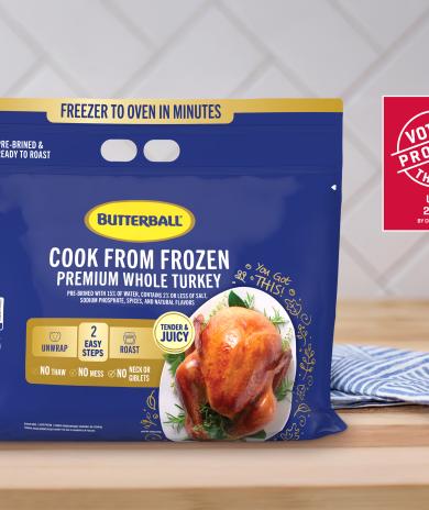 An image of a Butterball cook from frozen product that is the 2026 Product of the Year on a counter.
