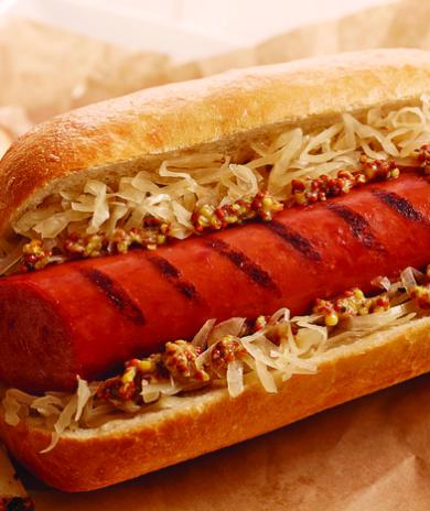 Image of Grilled Smoked Sausage and Sauerkraut on a Bun
