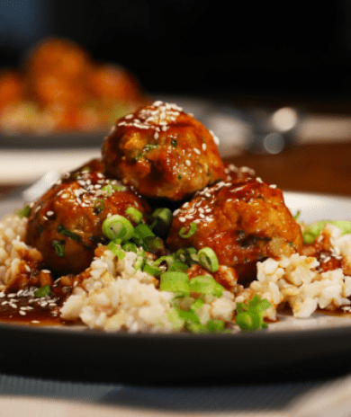 Image of Korean Turkey Meatballs with Brown Rice and Gochujang Sauce