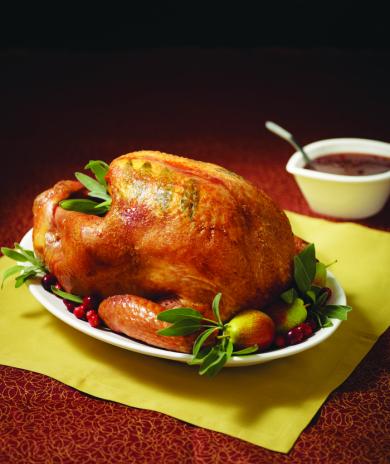 Image of Maple-Basted Roast Turkey with Cranberry Pan Gravy