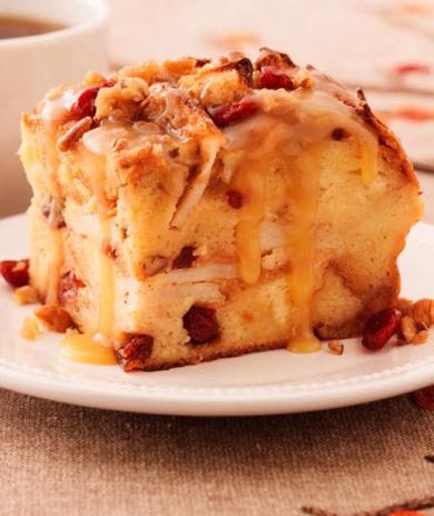 Image of Praline Topped Apple Cranberry Bread Pudding