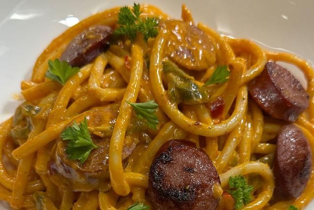 Image of Spicy Creamy Pasta with Smoked Turkey Sausage.